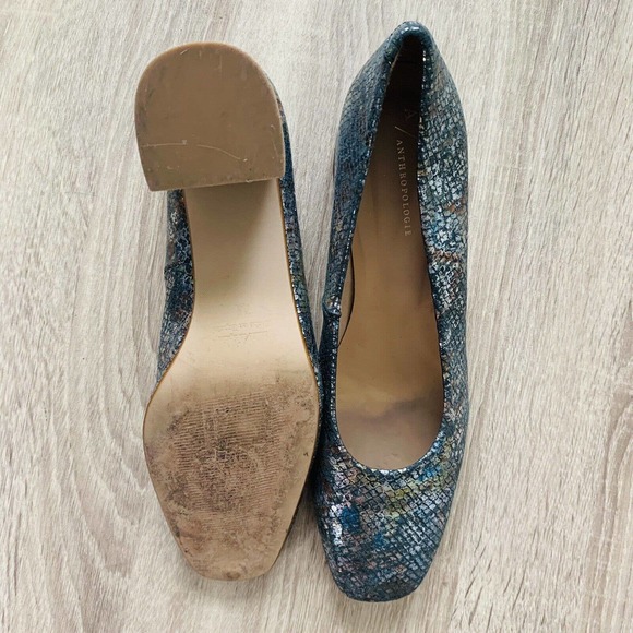 Anthropologie Snake Print Metallic Block Heel Closed Toe Pumps - Picture 6 of 6